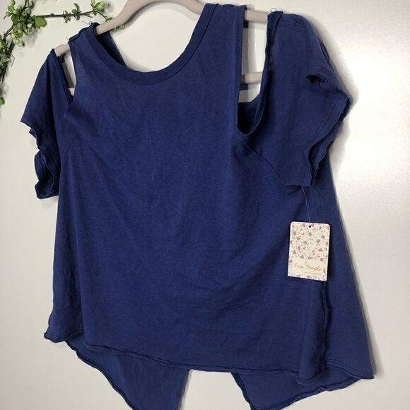 Free People Cold Shoulder Taurus Tee Blue Purple - Picture 3 of 11